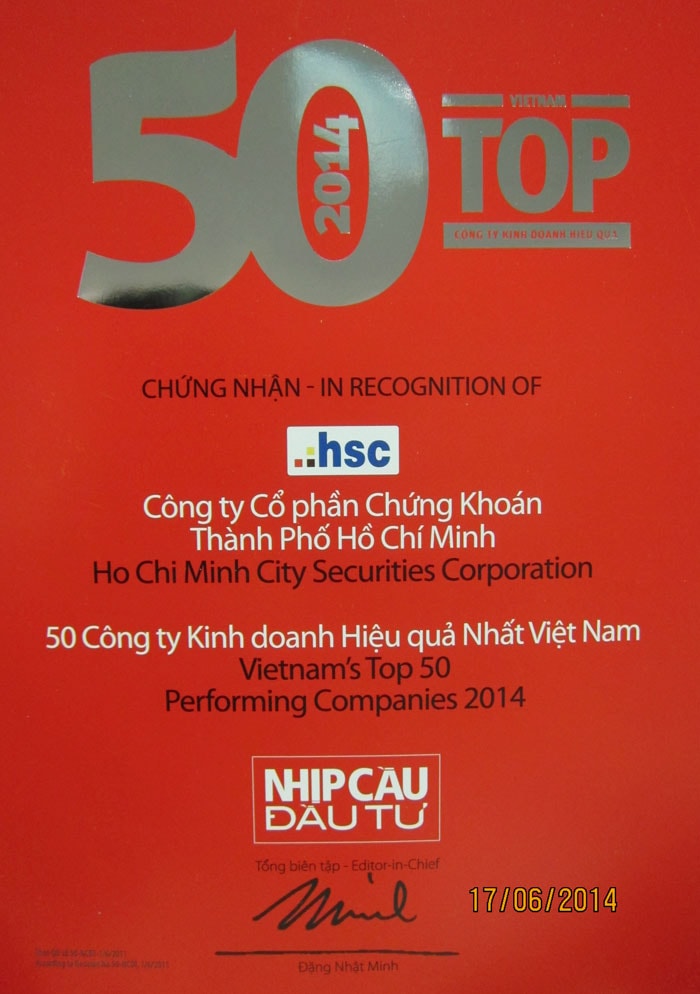 HSC named to Top 50 Performing Companies in Vietnam 2014 by Nhip Cau Dau Tu for the second time