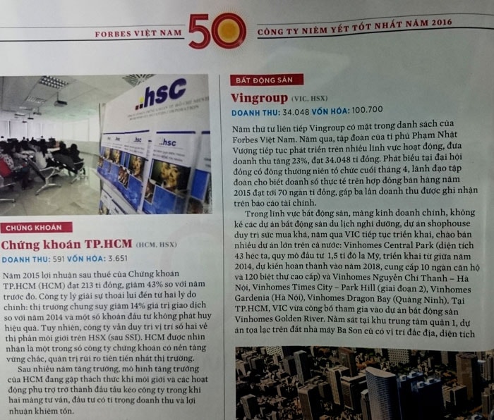 HSC lần thứ 4 liên tiếp được Tạp chí Forbes Vietnam vinh danh