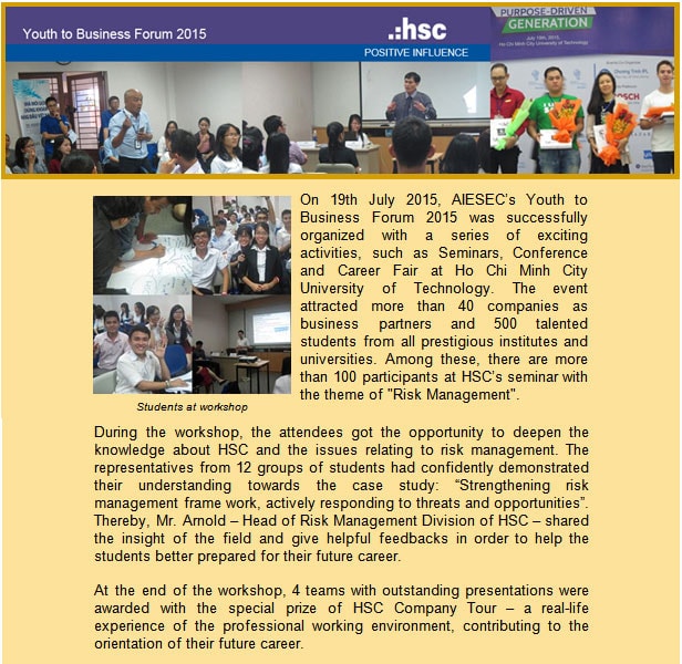 HSC expert shared best practice in Risk management at AIESEC Youth to Business Forum 2015