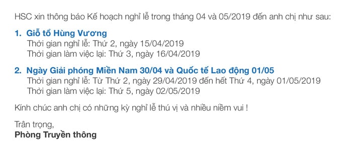 Thông Báo Nghỉ Lễ